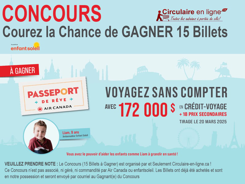 Concours Air Canada Enfant Soleil 15 Billets à Gagner