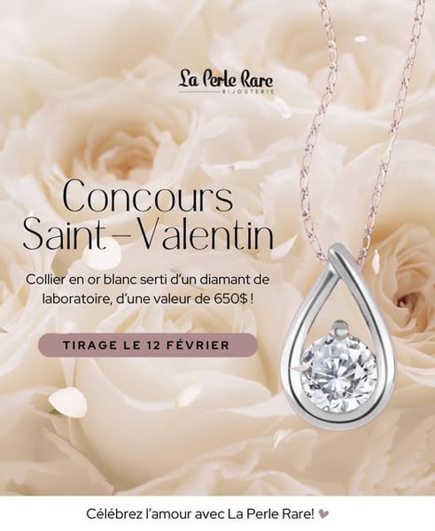 Concours Bijouterie La Perle Rare - Gagnez un somptueux collier en or blanc orné d’un diamant de laboratoire, d’une valeur de 650 $ !