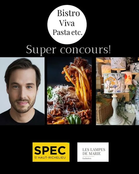 Concours Bistro Viva Pasta- Gagnez deux billets pour le spectacle de Luc Langevin une lampe et un certificat cadeau de 100$ au Bistro Viva Pasta!