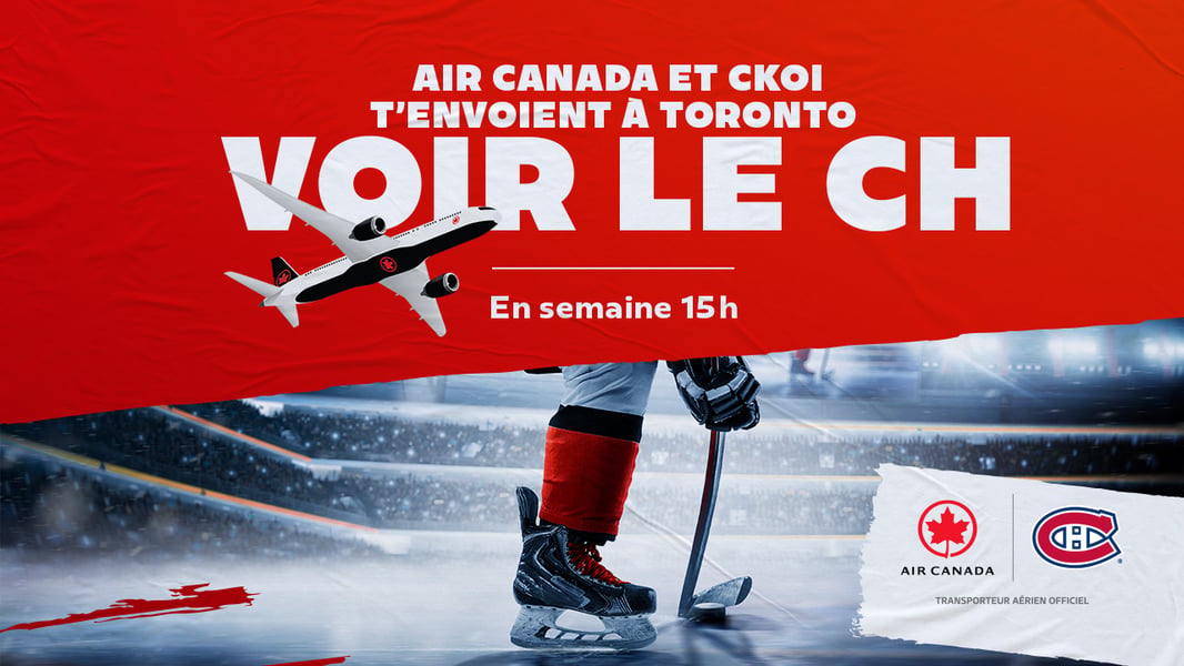 Concours CKOI 96,9 Gagnez deux billets pour le match du CH à Toronto le mardi 29 septembre 2026!