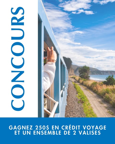 Concours Gagner 250$ en crédit voyage et un ensemble de 2 valises pour partir avec style! Concours Gagner 250$ en crédit voyage et un ensemble de 2 valises pour partir avec style!