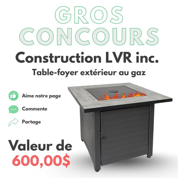 Concours GAGNER une table-foyer extérieur au gaz d’une VALEUR de 600 $! Concours GAGNER une table-foyer extérieur au gaz d’une VALEUR de 600 $!