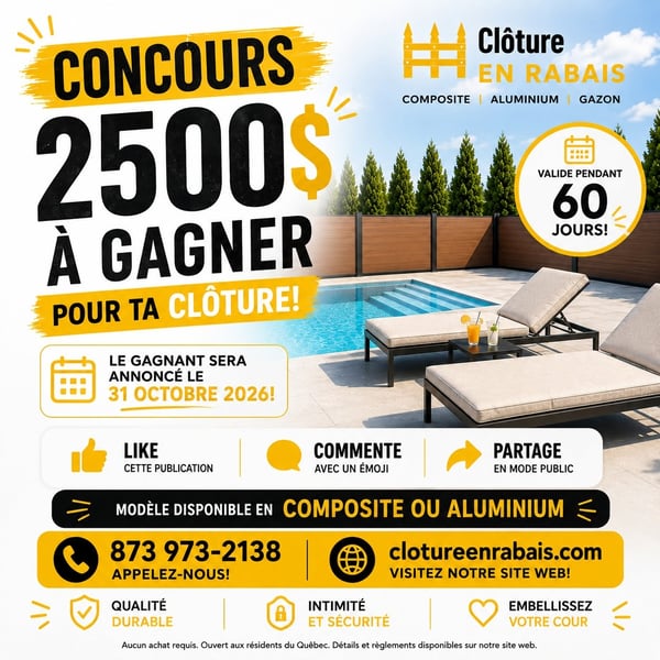 Concours Gagnez 2500$ sur l’achat d’une clôture en composite ou en aluminium, ou sur du decking de composite!