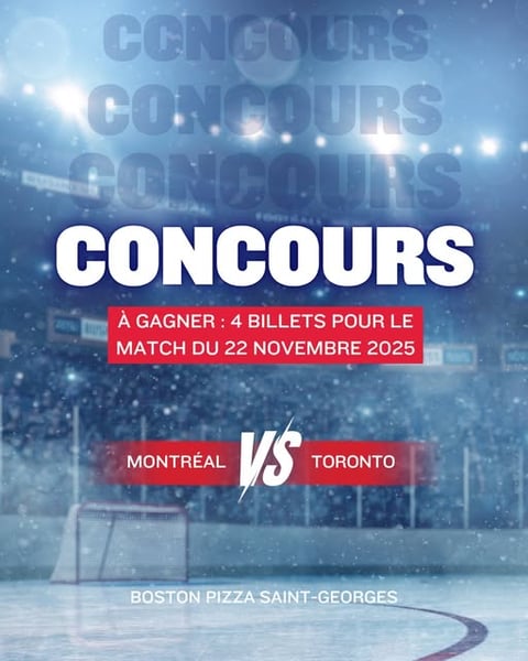 Concours Gagnez 4 billets pour le match Montréal VS Toronto du samedi 22 novembre prochain à Montréal!