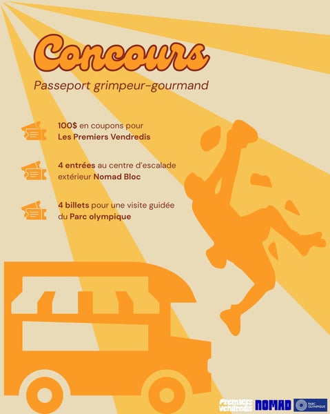 Concours Gagnez 4 entrées pour la visite guidée du Parc olympique, 4 entrées chez Nomad Bloc et 100$ en coupons Les Premiers Vendredis!