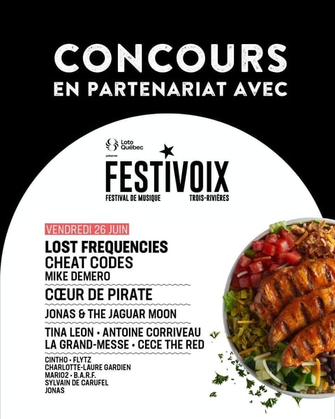 Concours Gagnez 4 passes VIP pour la journée du 26 juin pour le Festivoix et une carte-cadeau Poulet Rouge de 100$!