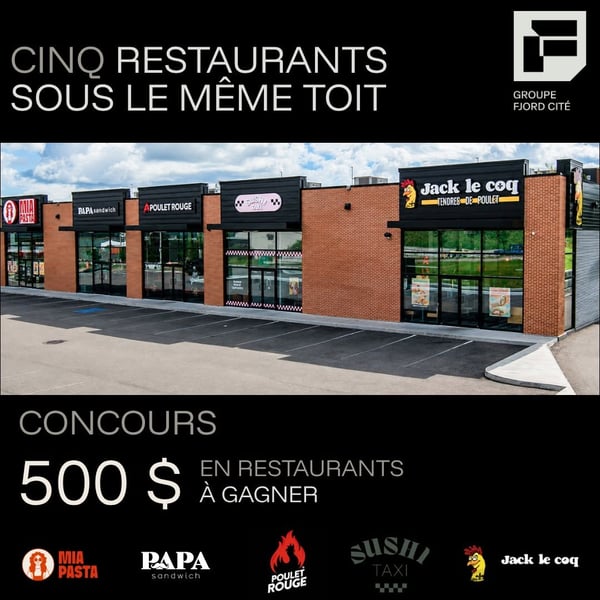 Concours Gagnez 500$ en cartes-cadeaux Mia Pasta, Papa Sandwich, Poulet Rouge, Sushi Taxi et Jack le Coq!