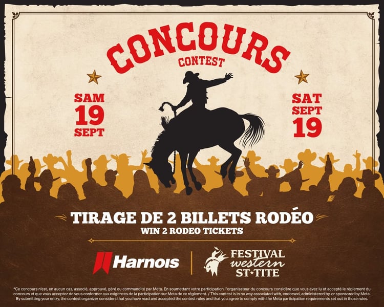 Concours Gagnez deux billets pour le rodéo du 19 septembre prochain au Festival Western de St-Tite!
