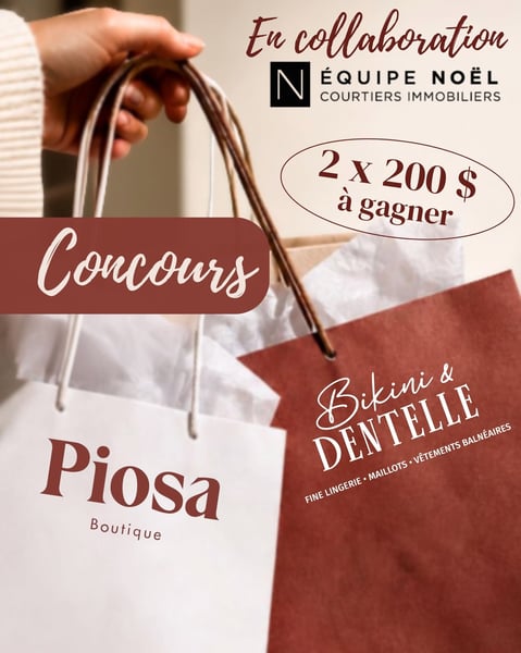 Concours Gagnez deux cartes-cadeaux de 200$ chez Bikini et Dentelle et boutique Piosa!