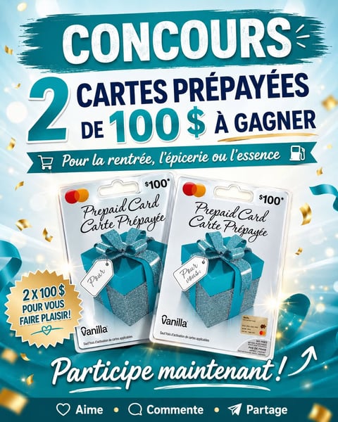 Concours Gagnez deux cartes prépayées de 100$!