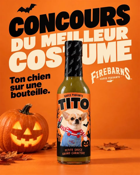 Concours Gagnez douze bouteilles de sauces piquantes personnalisées à l’image de votre chien!