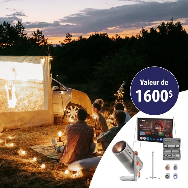 Concours Gagnez l'ensemble complet de projecteur laser XGIMI MoGo 4 avec haut-parleur, trépied, écran géant de 70 pouces!