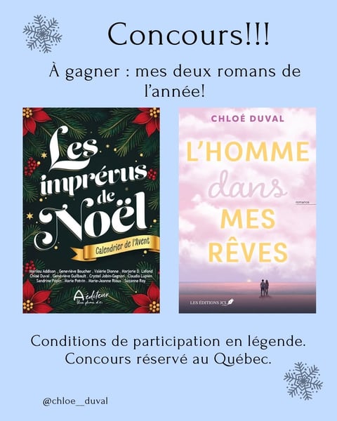 Concours Gagnez les romans L’Homme dans mes rêves et Les Imprévus de Noël de Chloé Duval!