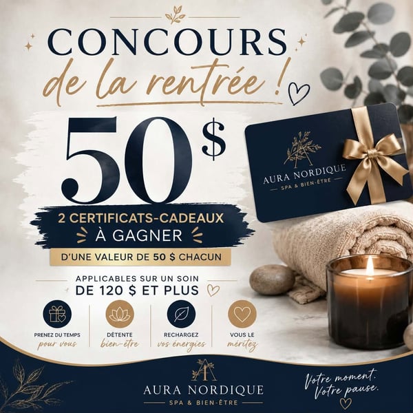 Concours Gagnez l'un des deux certificats-cadeaux Aura Nordique Spa & Bien-être Headspa de 50$!