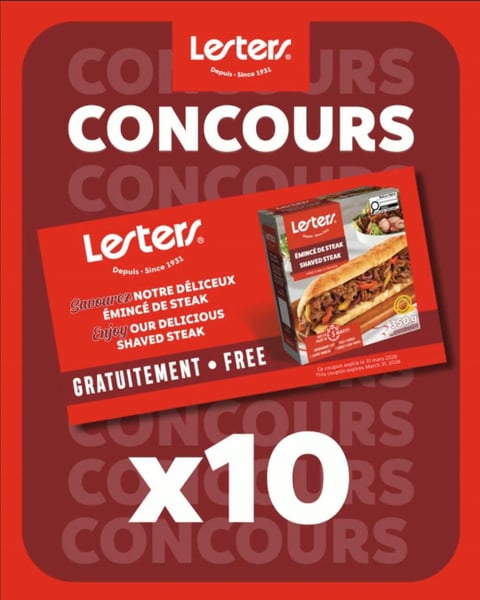 Concours Gagnez l'un des dix coupons pour une boite gratuit de steak émincé Lesters!