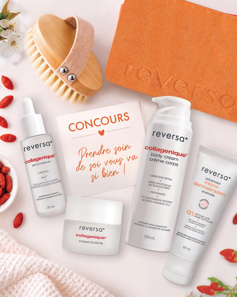 Concours Jean Coutu Gagnez l'un des trois paniers cadeaux Reversa, remplis de soins collagéniques!