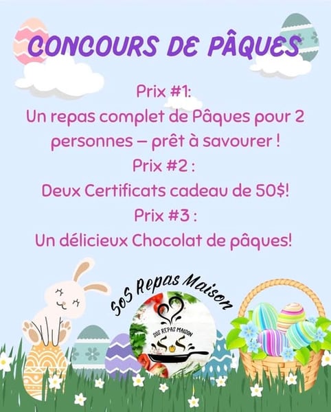 Concours Gagnez l'un des trois prix offert par SoS Repas Maison -Traiteur!