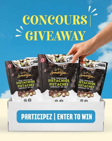 Concours Gagnez l'un des trois sacs de pistaches enrobées de chocolat au lait avec sel rose de l’Himalaya!