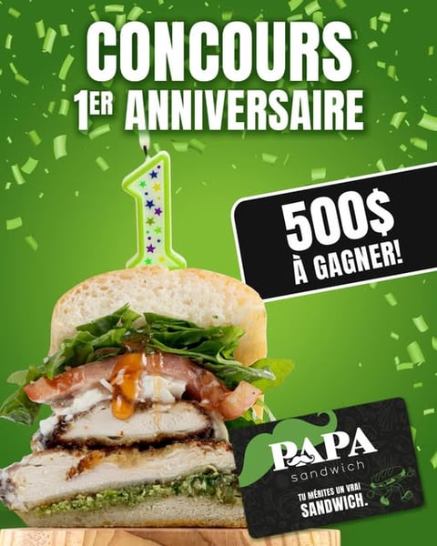 Concours Gagnez l'une des 10 cartes-cadeaux Papa Sandwich de 50$!
