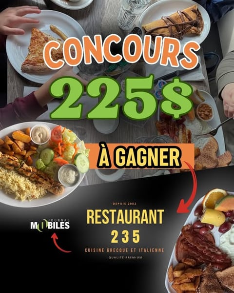 Concours Gagnez l'une des 3 cartes-cadeaux de 75$ au restaurant 235!