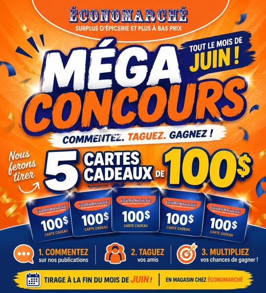 Concours Gagnez l'une des 5 cartes-cadeaux Économarché de 100$!