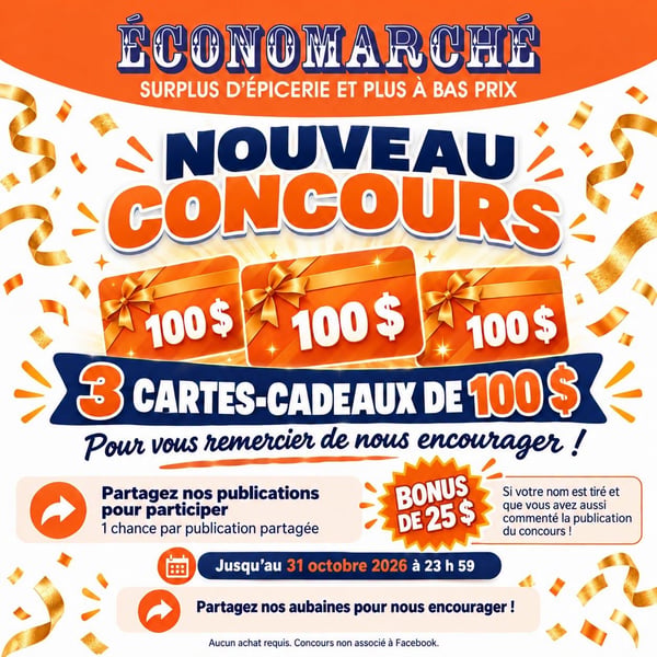 Concours Gagnez l'une des trois cartes-cadeaux Économarché de 100$!