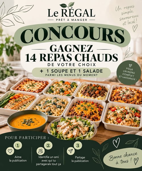 Concours Gagnez quatorze repas chauds de votre choix, une soupe et une salade!