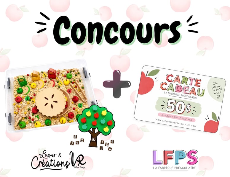 Concours Gagnez un bac sensoriel, un pommier à visser et une carte cadeau de 50$ chez La Fabrique Préscolaire!