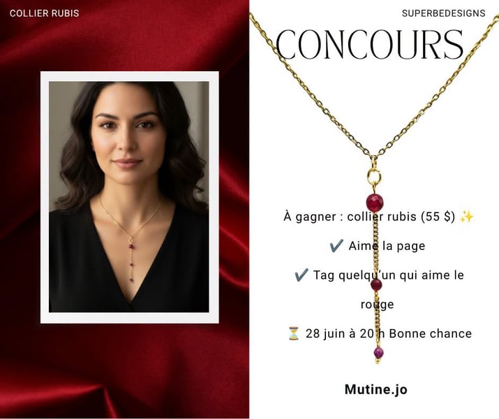 Concours Gagnez un collier en rubis et acier inoxydable plaqué or!