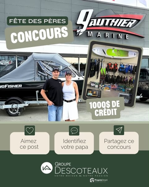 Concours Gagnez un crédit cadeau de 1000$ chez  Barbin Sport-Gauthier Marine!