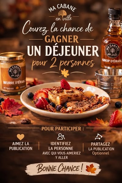 Concours Gagnez un déjeuner pour deux chez Ma cabane en ville!