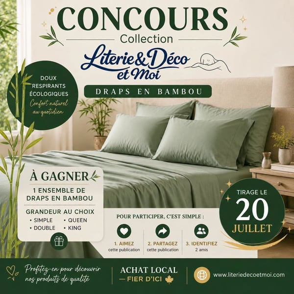 Concours Gagnez un ensemble de draps en 100 % rayonne de bambou de la collection Literie Déco et Moi!