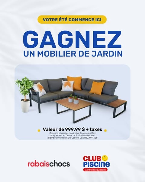 Concours Gagnez un ensemble de patio d'une valeur de 999,99 $ Concours Gagnez un ensemble de patio d'une valeur de 999,99 $