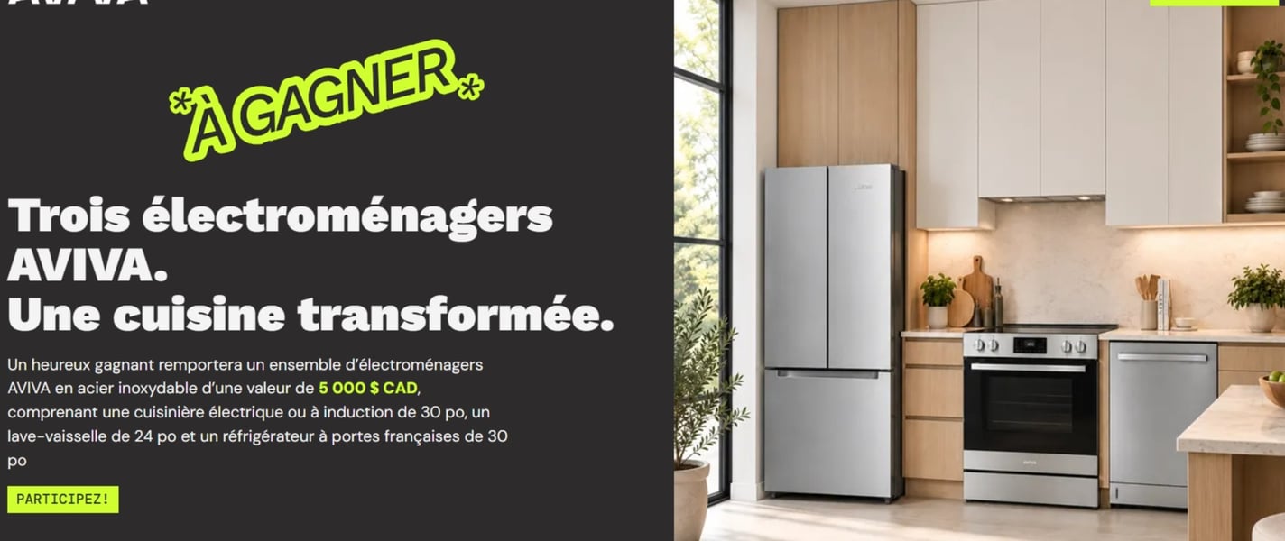 Concours Gagnez un ensemble d’électroménagers de cuisine AVIVA!