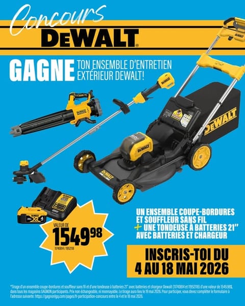 Concours Gagnez un ensemble d’entretien extérieur dewalt!