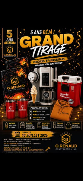 Concours Gagnez  un ensemble parfait pour les vacances de la construction!