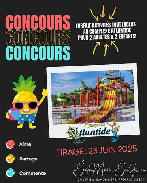 Concours Gagnez un Forfait activités tout inclus pour 2 adultes et 2 enfants au Complexe Atlantide! Concours Gagnez un Forfait activités tout inclus pour 2 adultes et 2 enfants au Complexe Atlantide!