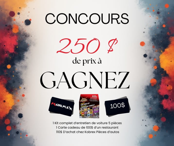 Concours Gagnez un kit d’entretien auto + 100 $ resto + 110 $ achats chez Kobrex Pièces d’auto