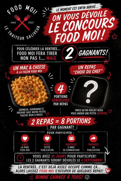 Concours Gagnez un Mac & Cheese à la façon Food Moi et un repas du chef!