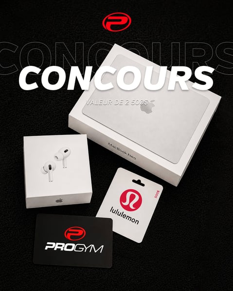 Concours Gagnez un MacBook Neo, des Airpods pro, une carte-cadeau de 500$ chez lululemon et un abonnement annuel Premium au ProGym!