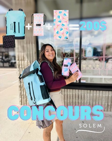 Concours Gagnez un magnifique sac à dos imperméable, accompagné d’une serviette de plage et d’une serviette à lunettes Solem!