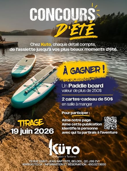 Concours Gagnez un Paddle board ou l'une des deux cartes-cadeaux de 50$ Küto - Comptoir à Tartares!