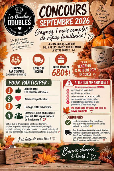 Concours Gagnez un repas familial par semaine pour un mois!
