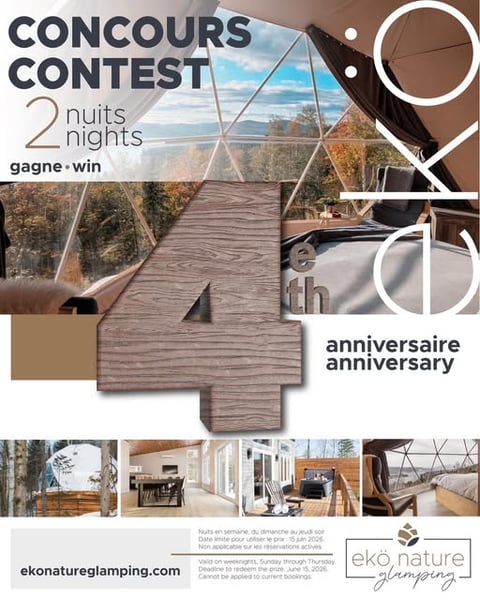 Concours Gagnez un séjour de 2 nuits sur semaine dans un dômes ou chalets EKÖ Nature Glamping!