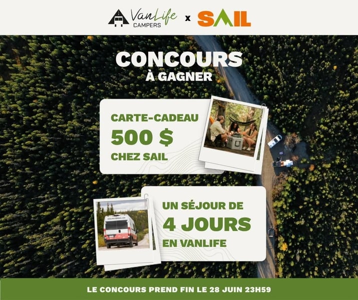 Concours Gagnez un séjour de location VanLife Campers de 4 jours et une carte-cadeau Sail de 500$!