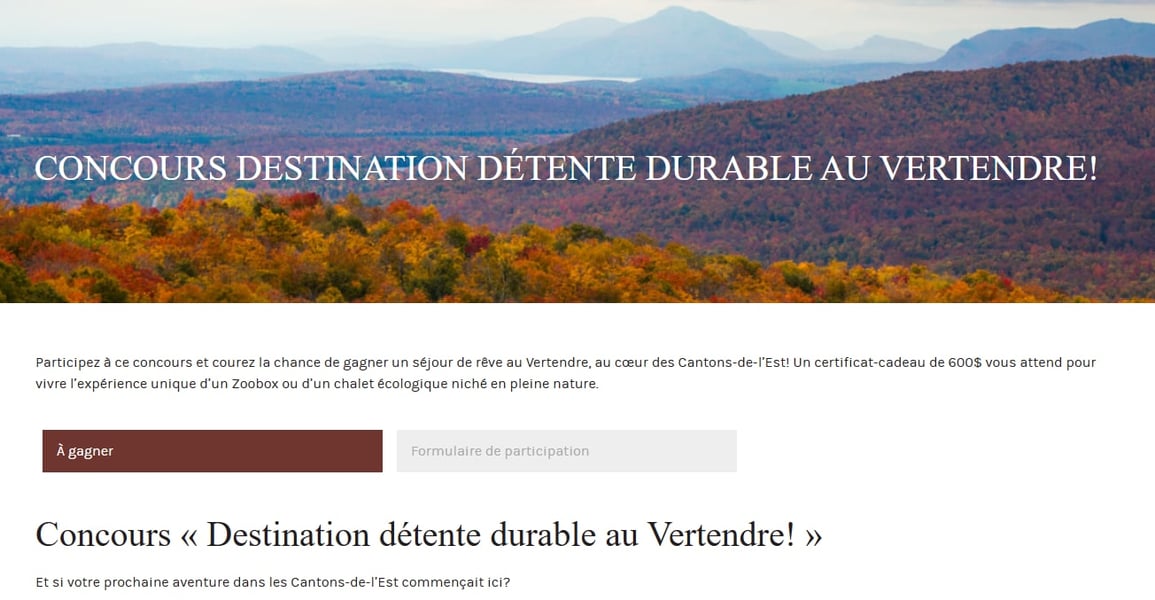 Concours Gagnez un séjour détente au Vertendre avec Tourisme Cantons-de-l’Est Concours Gagnez un séjour détente au Vertendre avec Tourisme Cantons-de-l’Est