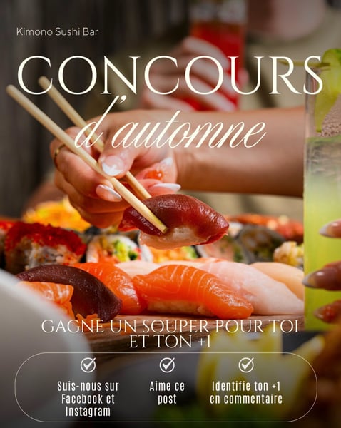 Concours Gagnez un souper pour deux en salle à manger au Kimono Sushi Bar!