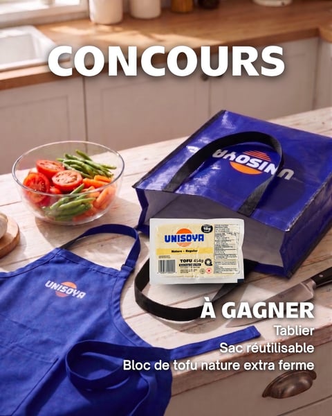 Concours Gagnez un tablier, un sac réutilisable et du tofu nature extra ferme 454g Unisoya!