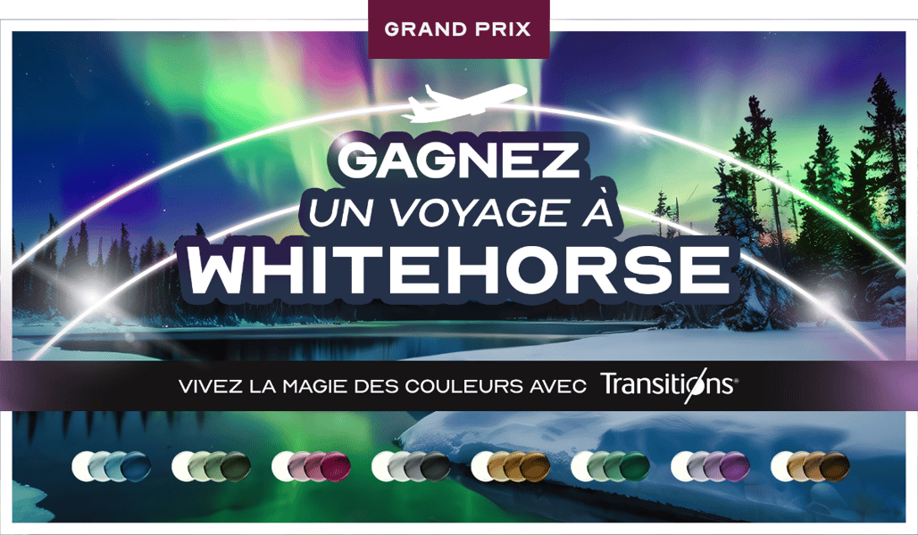 Concours Gagnez un voyage à Whitehorse ou l'un des huit certificats-cadeaux d'une valeur de 1 000 $ pour une monture Transition! Concours Gagnez un voyage à Whitehorse ou l'un des huit certificats-cadeaux d'une valeur de 1 000 $ pour une monture Transition!