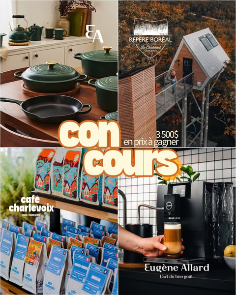 Concours Gagnez 3500$ en prix Café Charlevoix, microtorréfacteur, Eugène Allard et Repère Boréal!